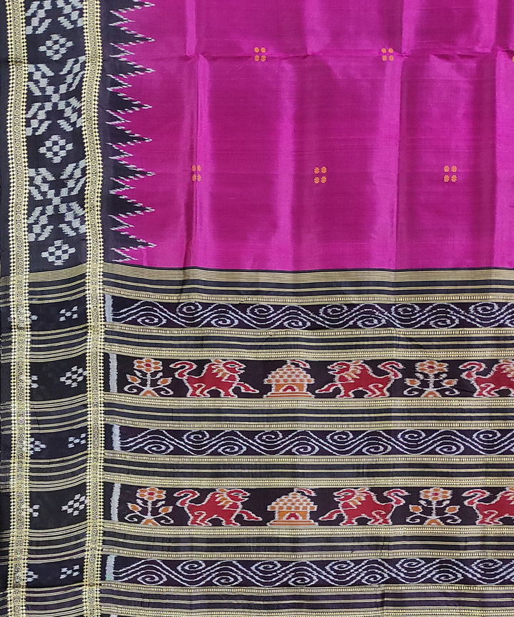 Magenta black handwoven silk khandua saree