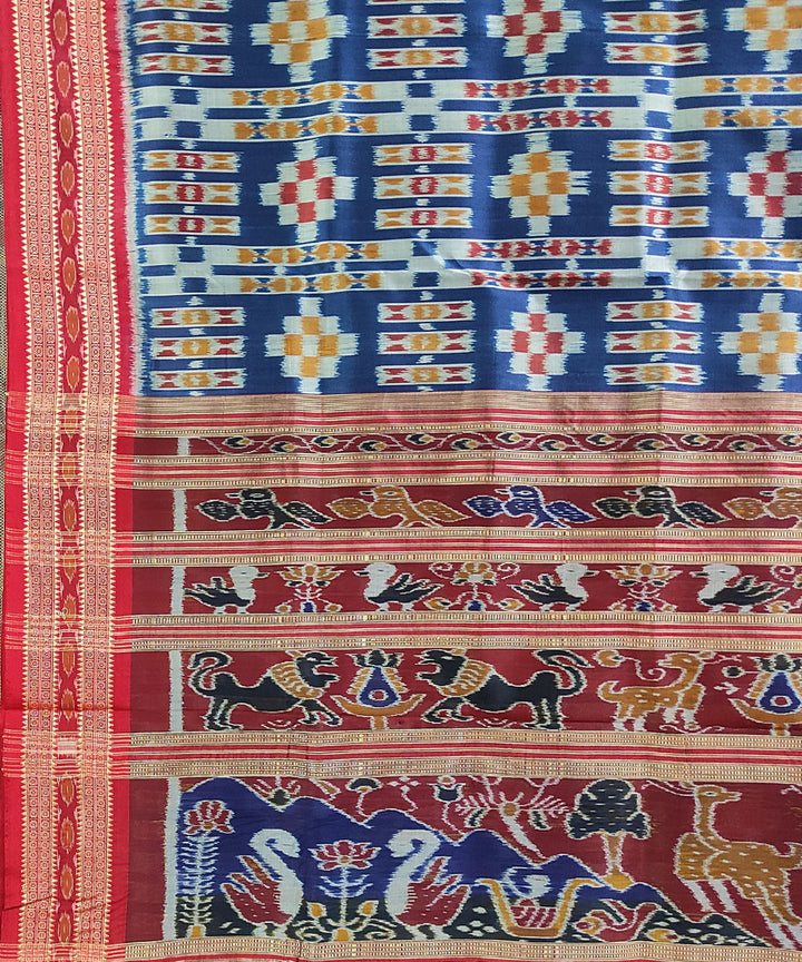 Navy blue maroon handwoven silk khandua saree