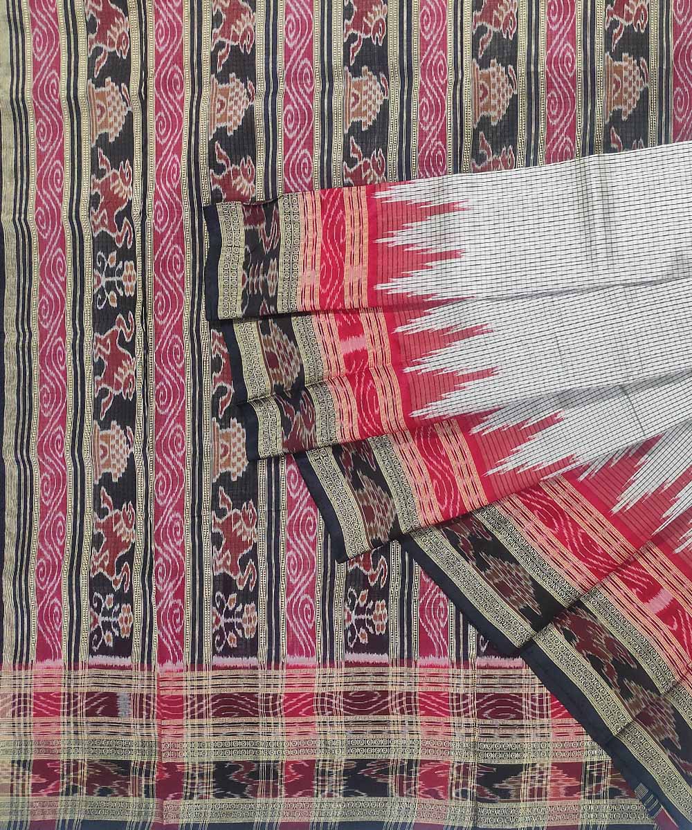 Off white black silk handloom khandua saree
