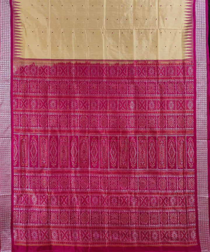 Cream pink handwoven silk bomkai saree