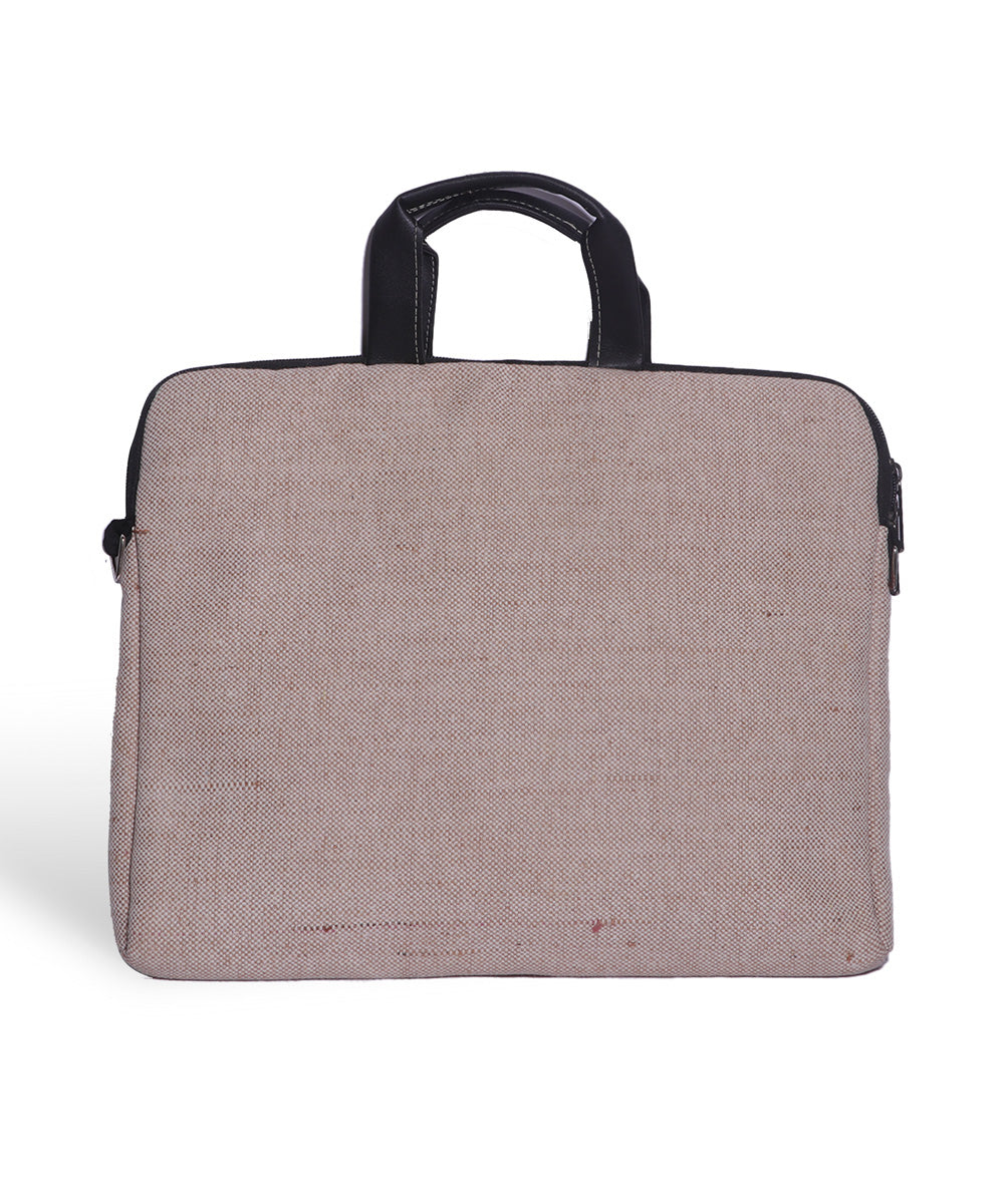 Beige maroon handmade jute laptop bag