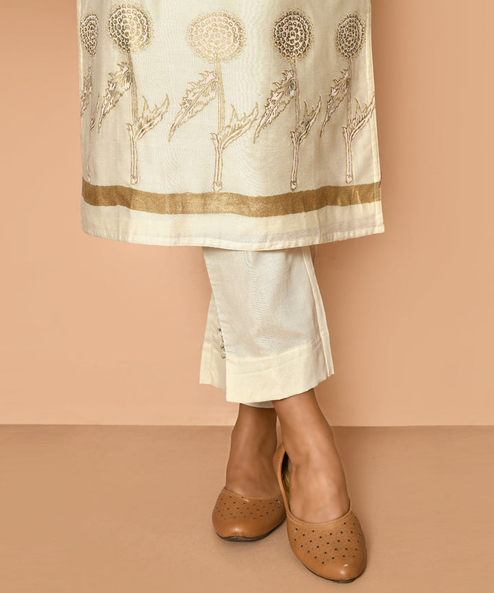 Ayoola flora ivory handloom maheshwari cotton silk kurta and pant set