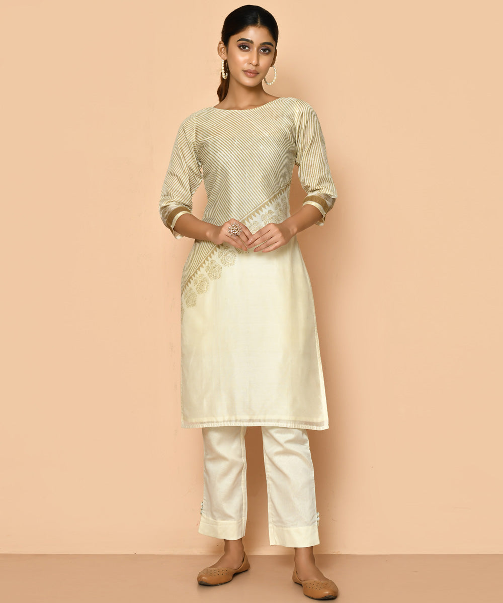Zeba handloom maheshwari cotton silk kurta and pant set