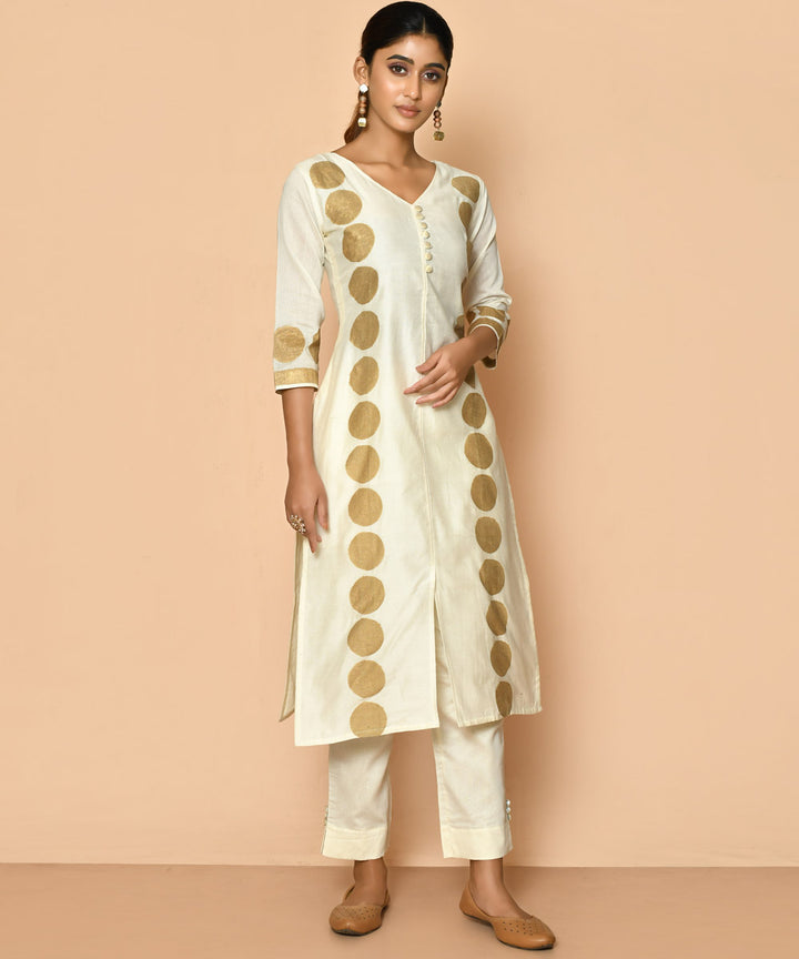 Freya ivory handloom maheshwari cotton silk kurta pant set