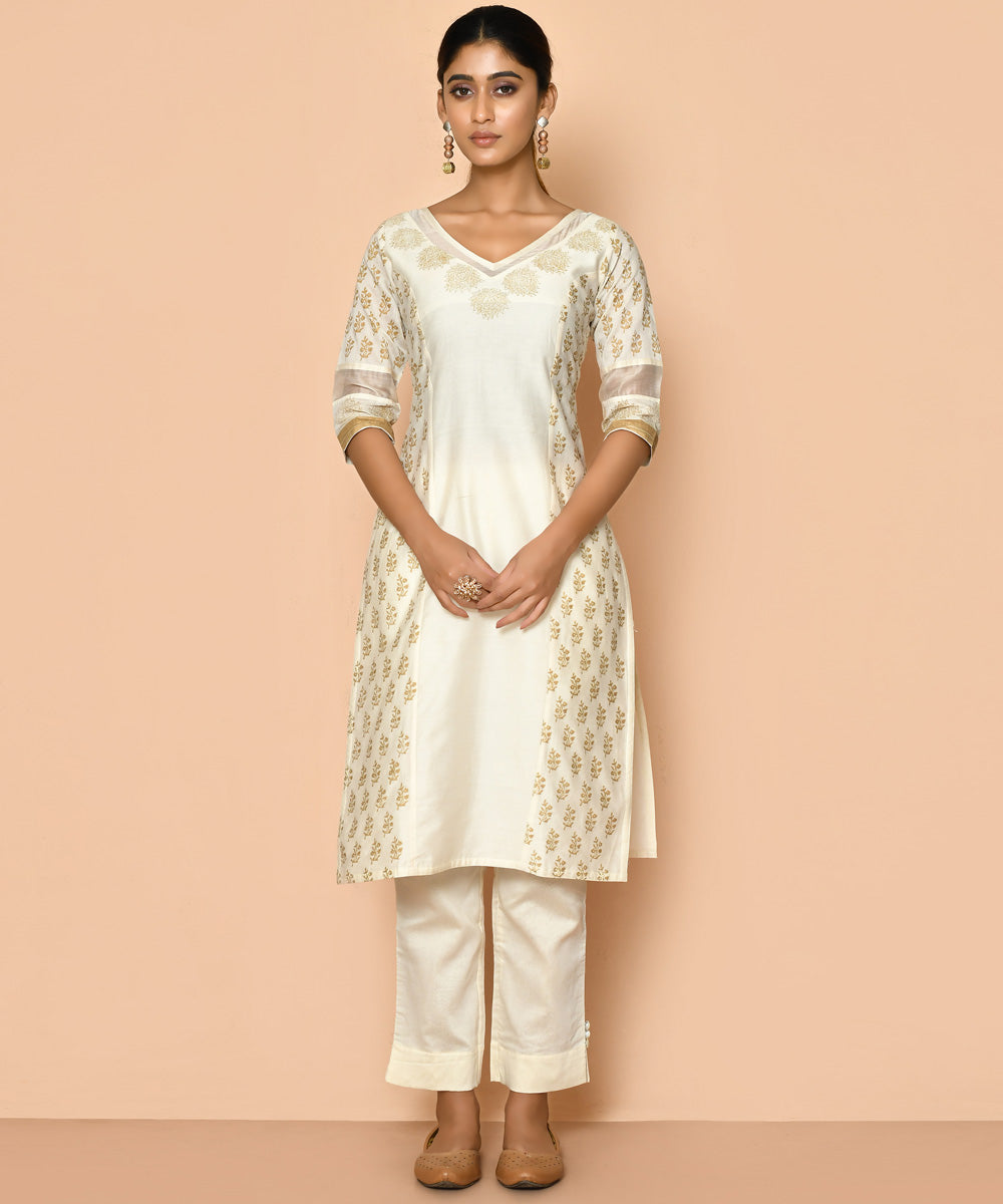 Ayoola pearl handloom maheshwari cotton silk kurta and pant set