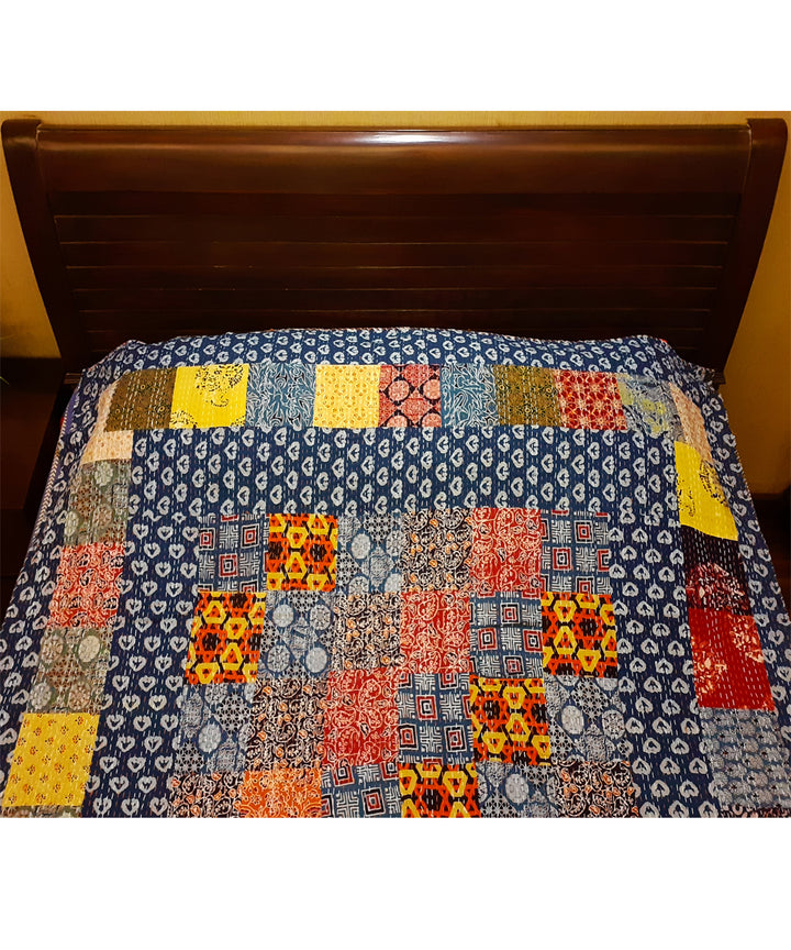 Patchwork kantha work double layer cotton bedcover (Single Bed)