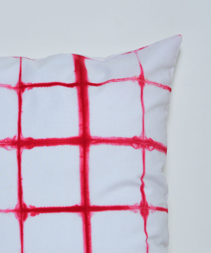 White red hand printed shibori cotton cushion cover
