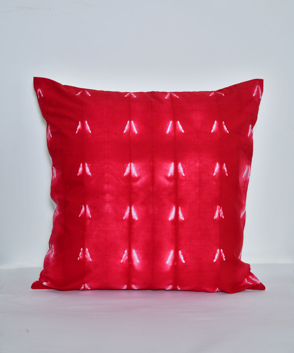 Red white handprinted shibori cotton cushion cover