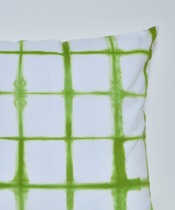 Green white hand printed shibori cotton cushion cover