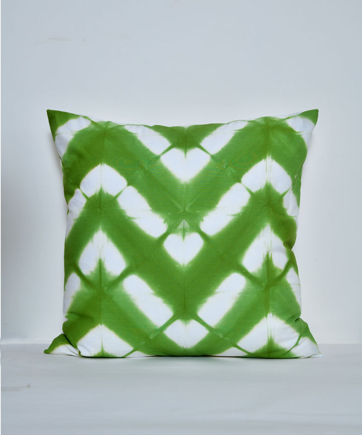 Green white hand printed cotton shibori cushion cover