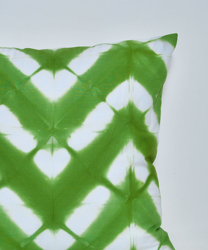 Green white hand printed cotton shibori cushion cover