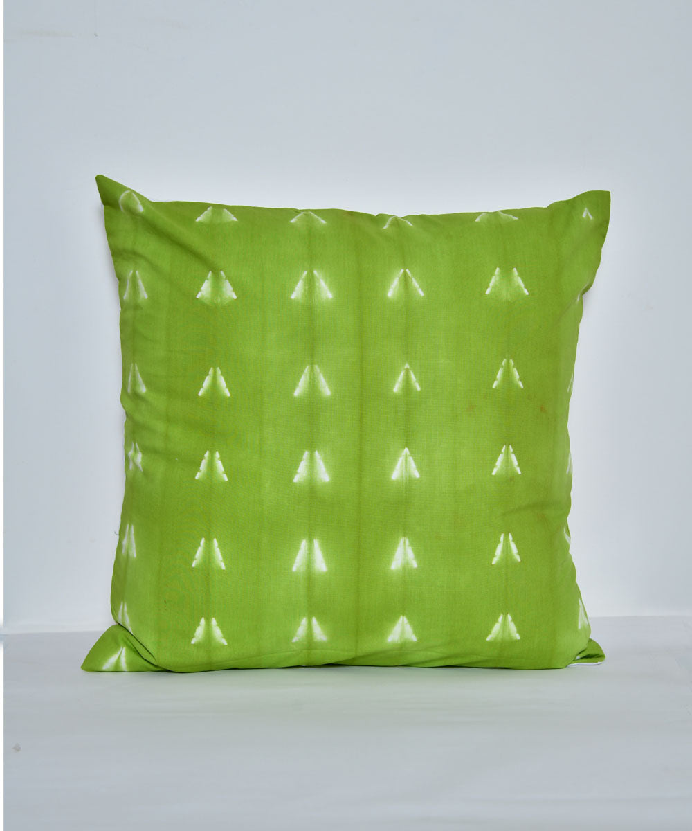 Green white handprinted cotton shibori cushion cover