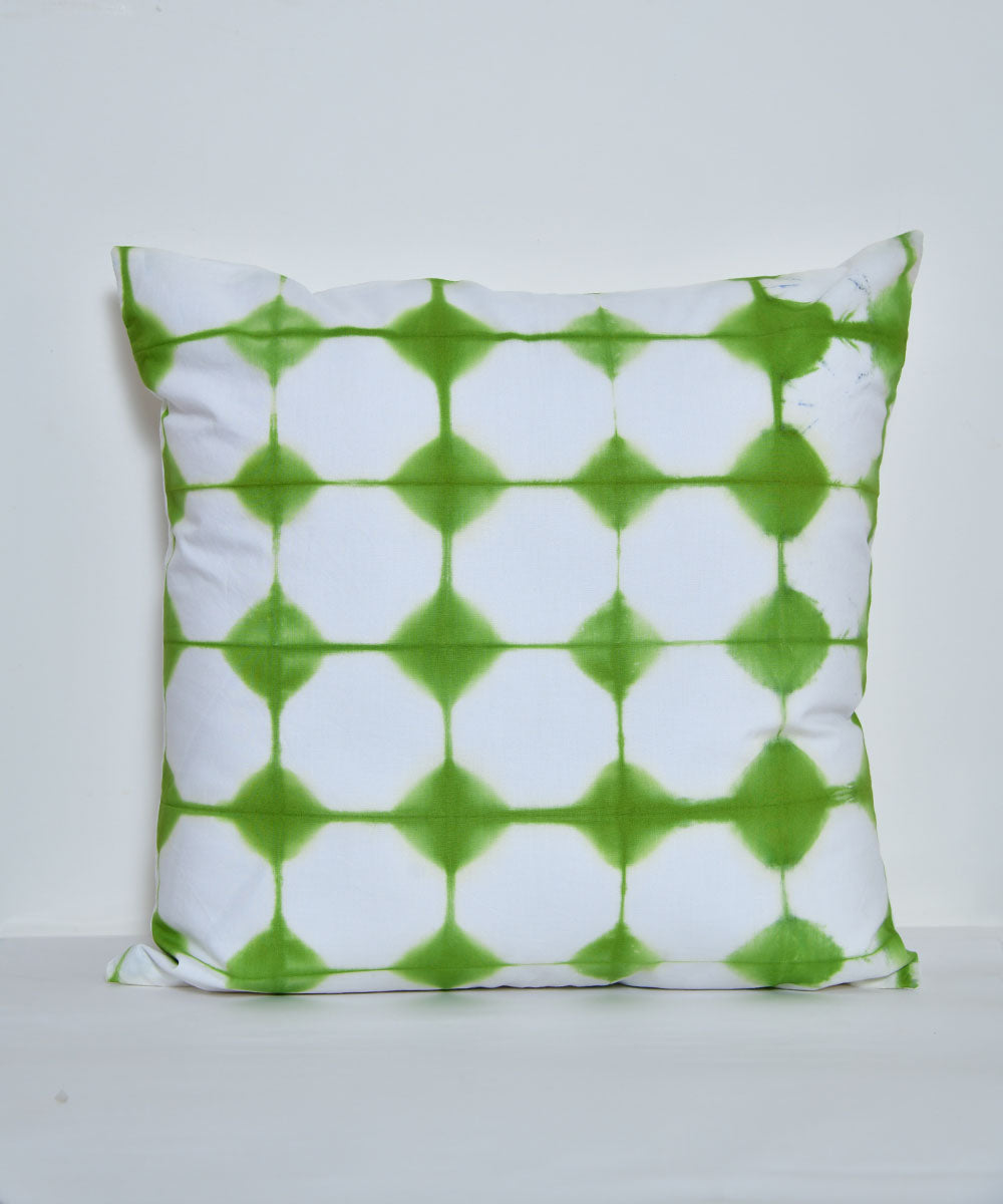 White green hand printed shibori cotton cushion cover