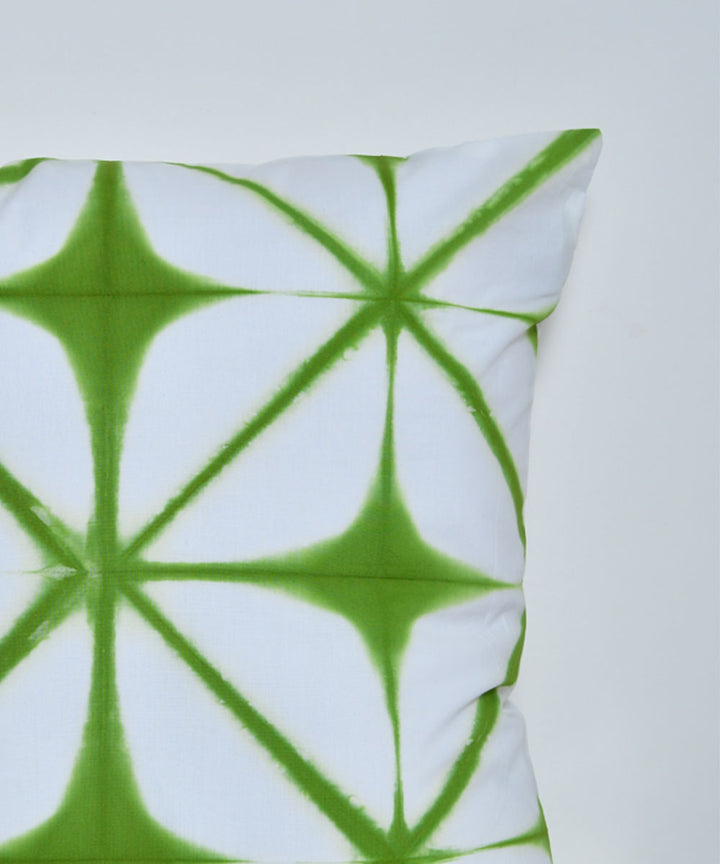 White green handprinted shibori cotton cushion cover