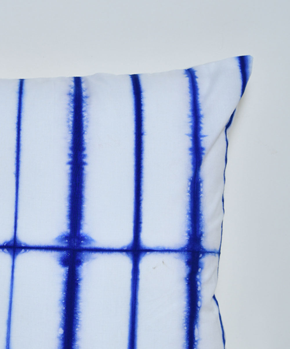 White blue hand printed shibori cotton cushion cover