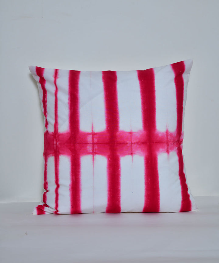 White pink hand printed shibori cotton cushion cover