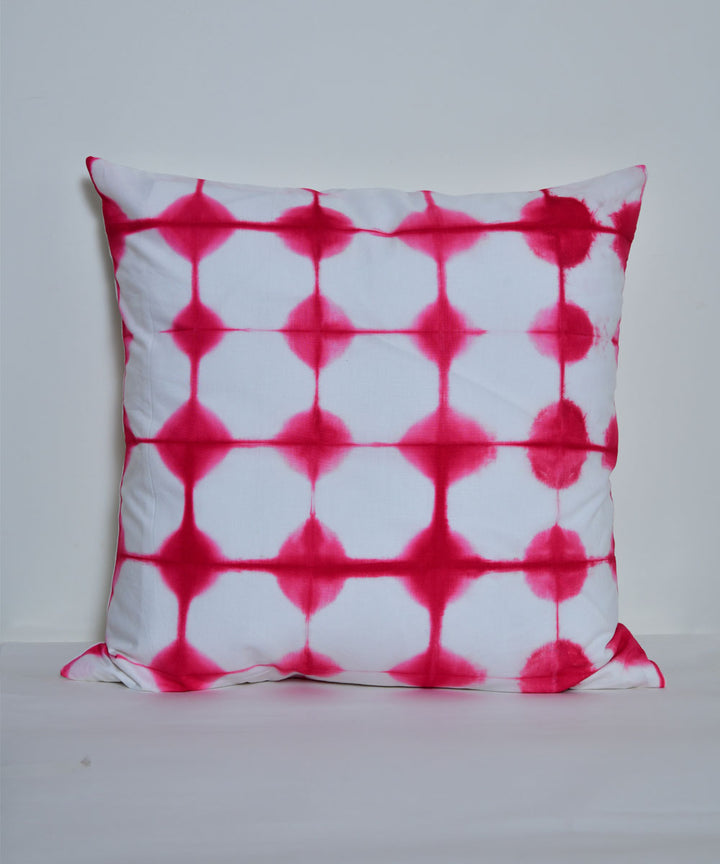White pink hand printed cotton shibori cushion cover