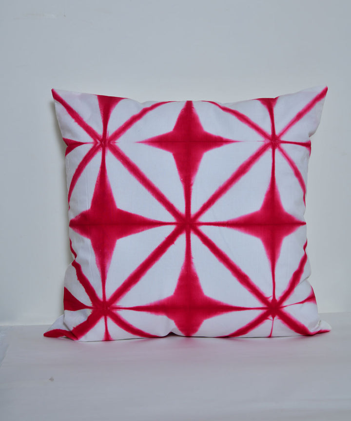 White pink hand print cotton shibori cushion cover