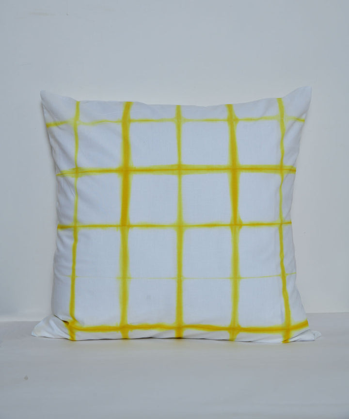 Yellow white hand printed shibori cotton cushion cover