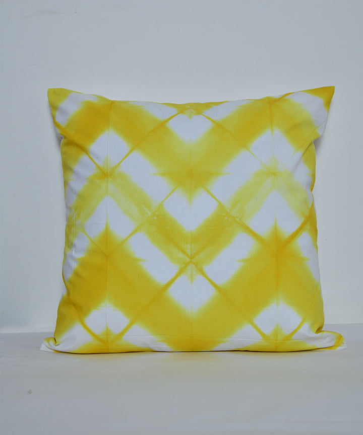 Yellow white handprinted shibori cotton cushion cover