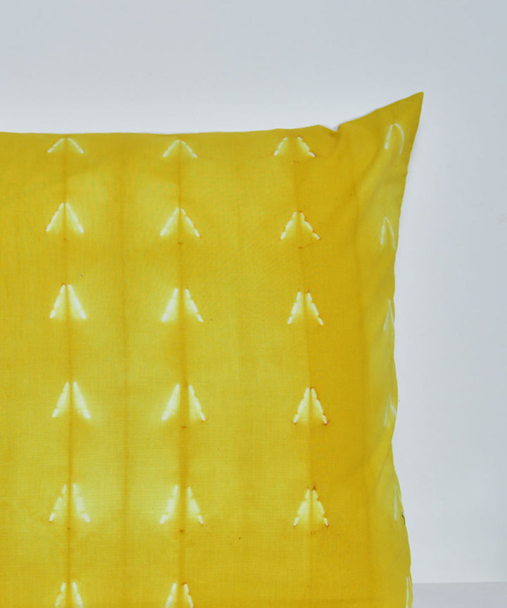 Yellow white hand printed cotton shibori cushion cover