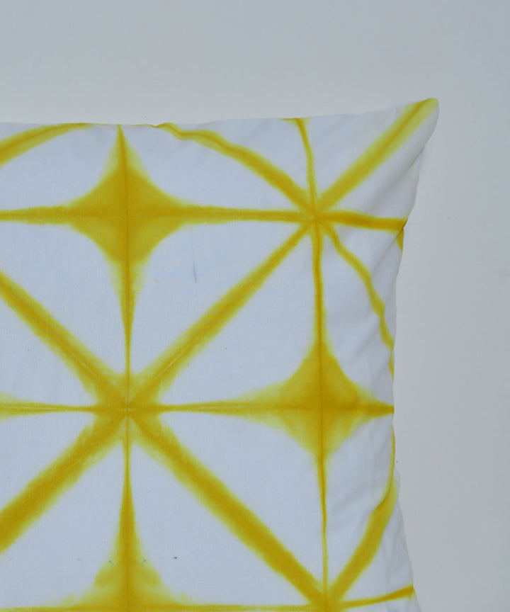 Yellow white hand print cotton shibori cushion cover