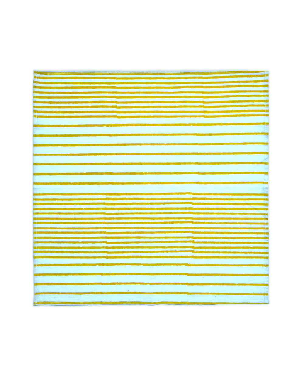 White Yellow Cotton Block Print striped Napkin (set of 4)