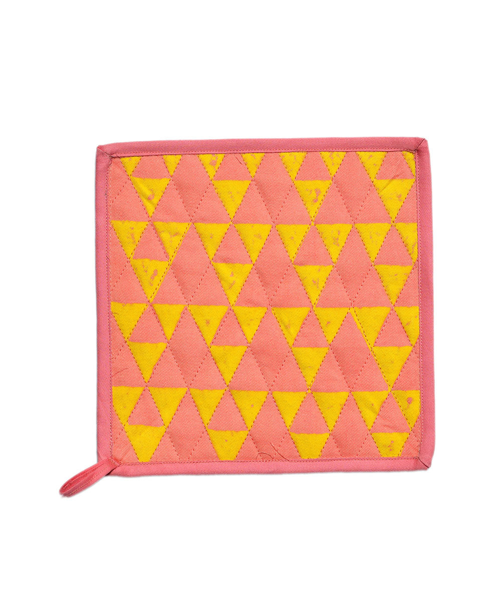 Peach Yellow Cotton quilted pot holder (set of 2)