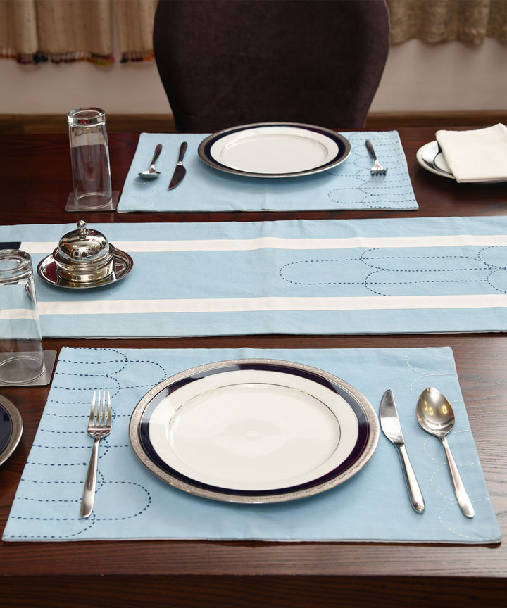 Sky Blue White Cotton Hand Embroidery placemats (set of 4)