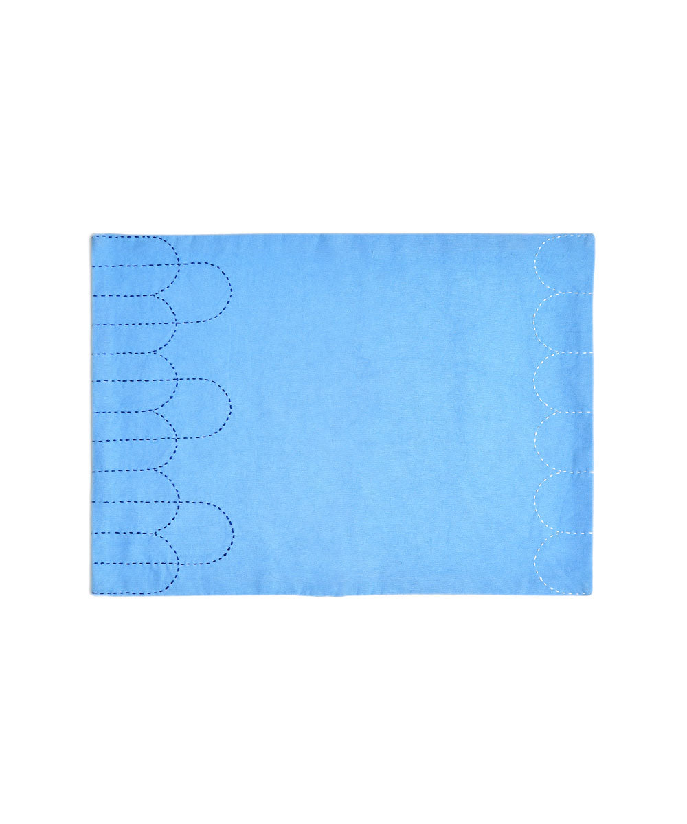 Sky Blue White Cotton Hand Embroidery placemats (set of 4)