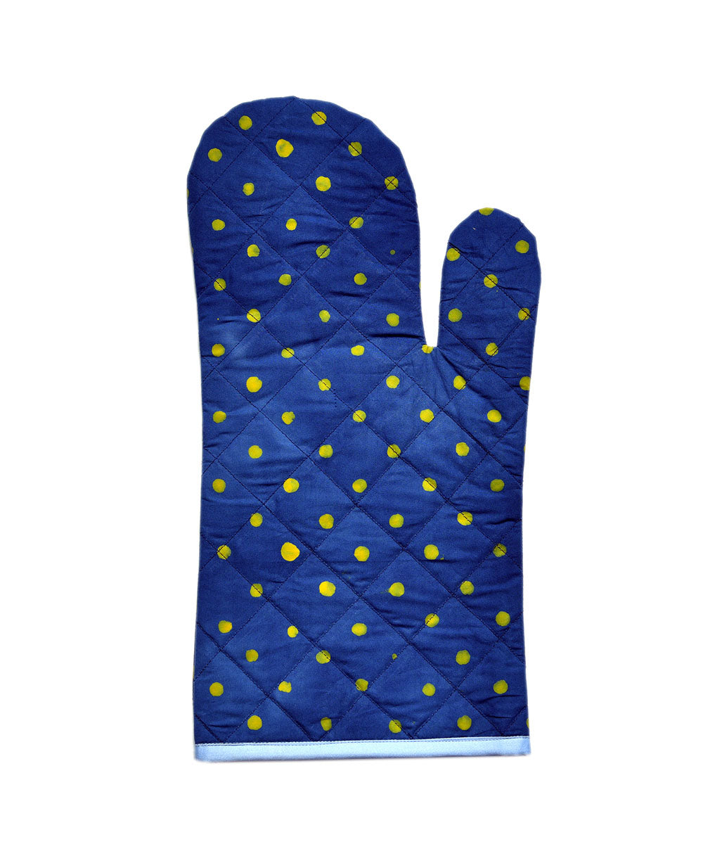Navy Blue Yellow Cotton quilted oven mitten (set of 2)