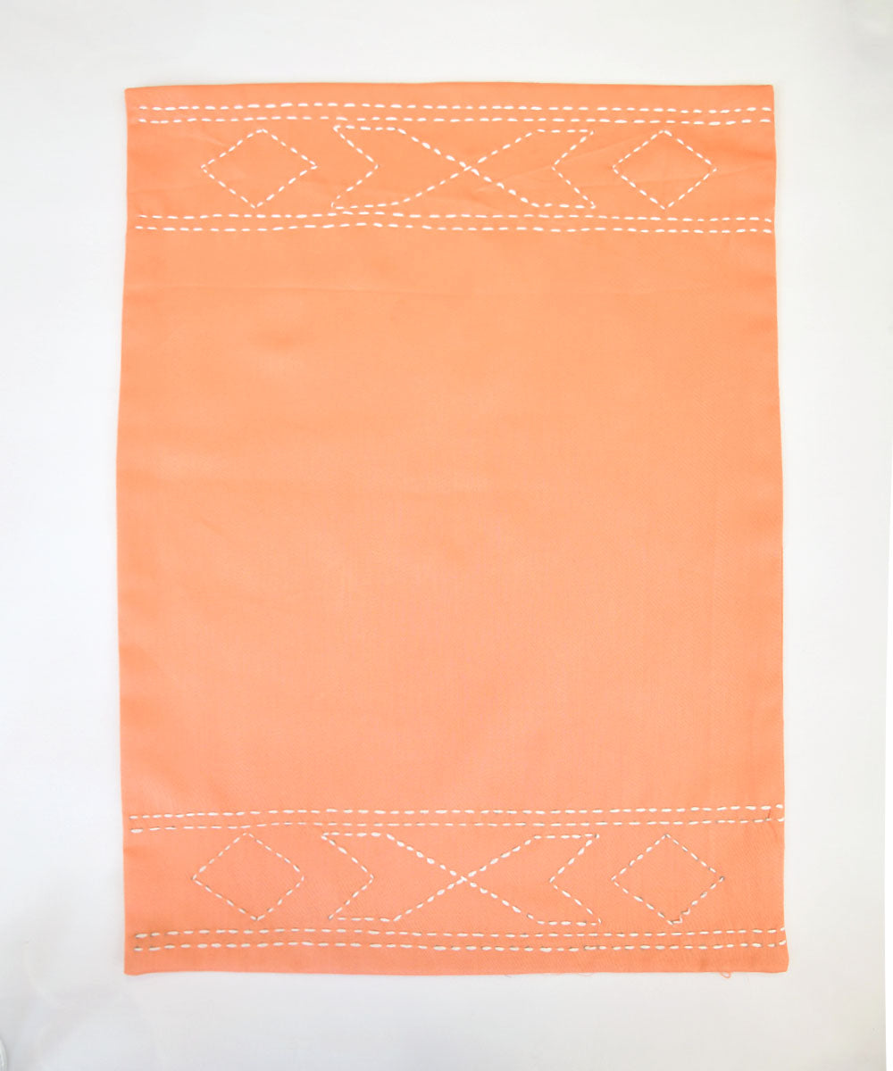Peach hand embroidered kantha stitch cotton table mat set of 2