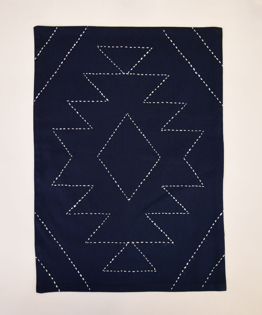 Navy blue hand embroidered kantha stitch cotton table mat set of 2
