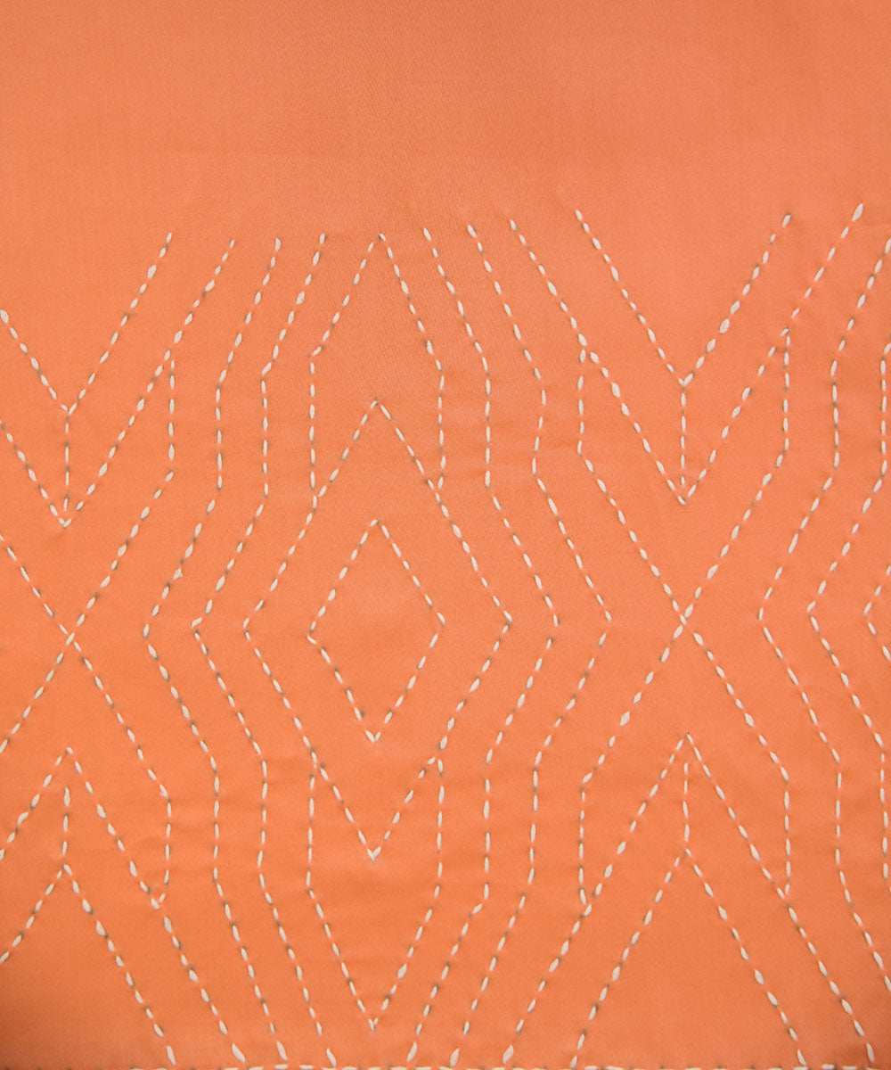 Peach hand embroidered kantha stitch cotton table runner