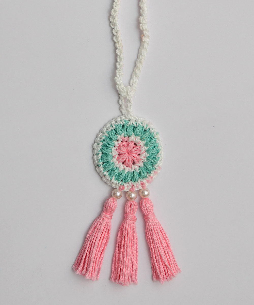 Pink green hand embroidery cotton rakhi