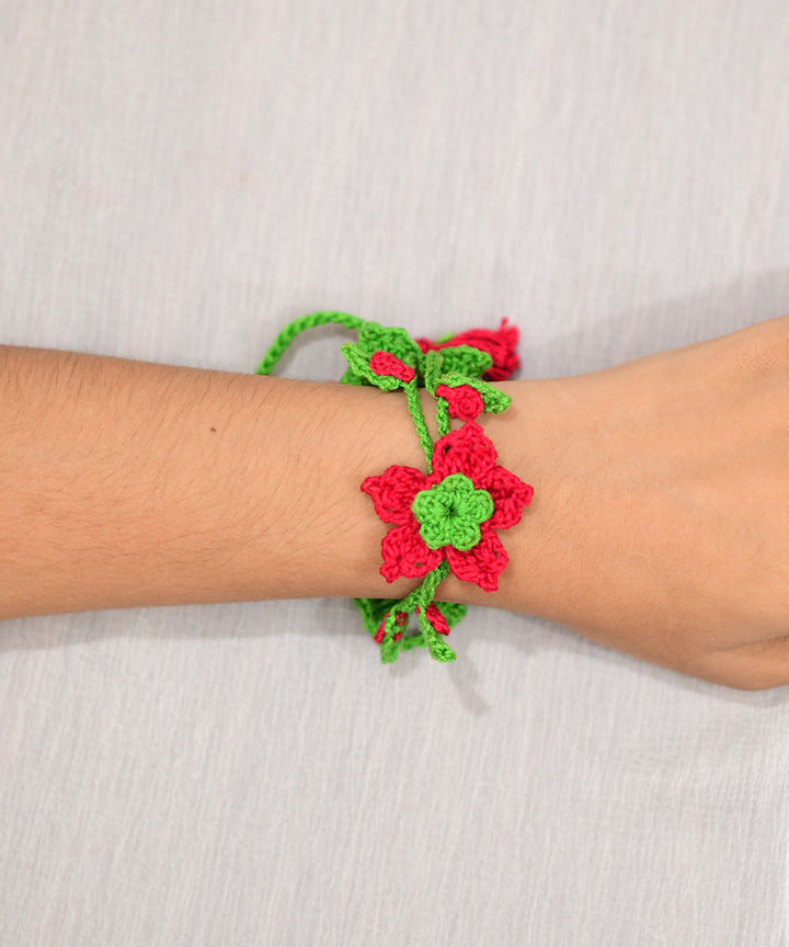 Light green red hand embroidery cotton rakhi