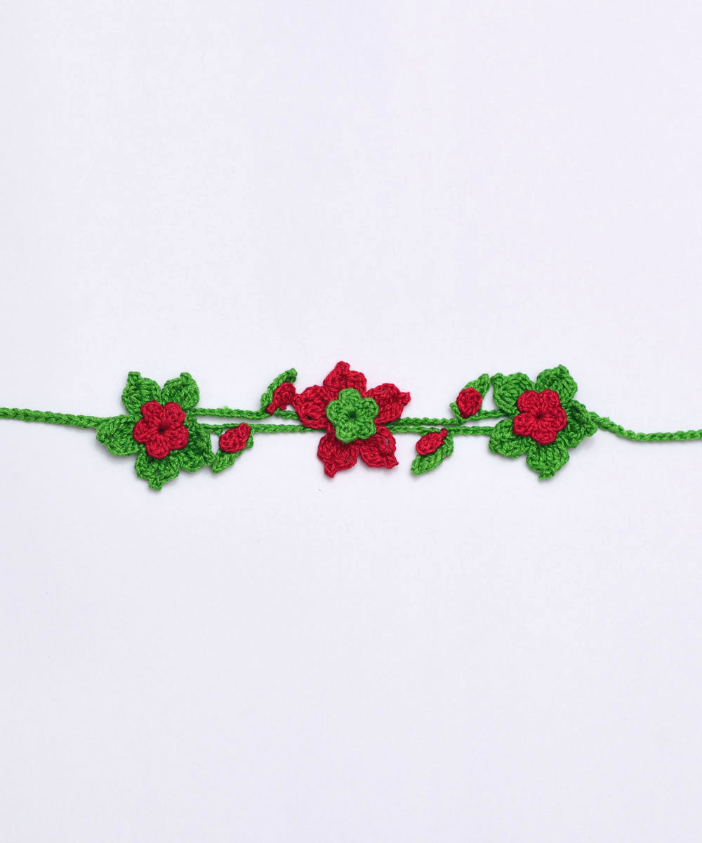 Light green red hand embroidery cotton rakhi