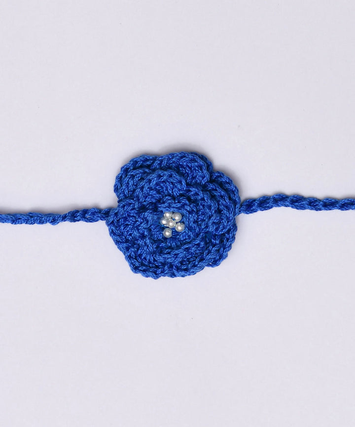 Cyan blue hand embroidery cotton rakhi