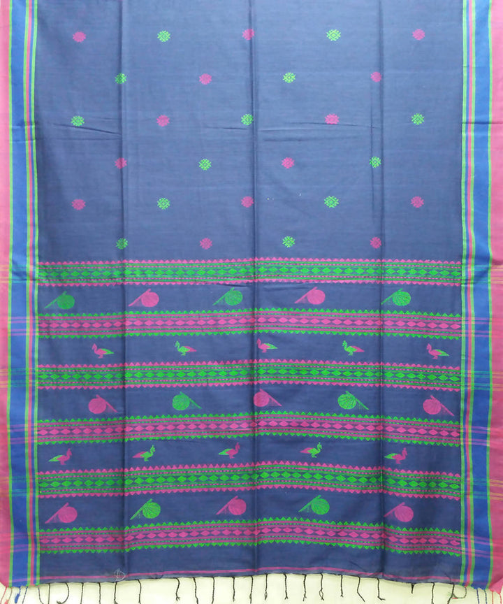 Bengal Blue Multicolor Pallu Handwoven Cotton Saree