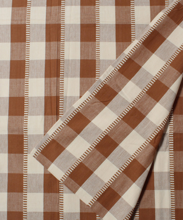 Brown beige cotton checks handwoven single bed sheet