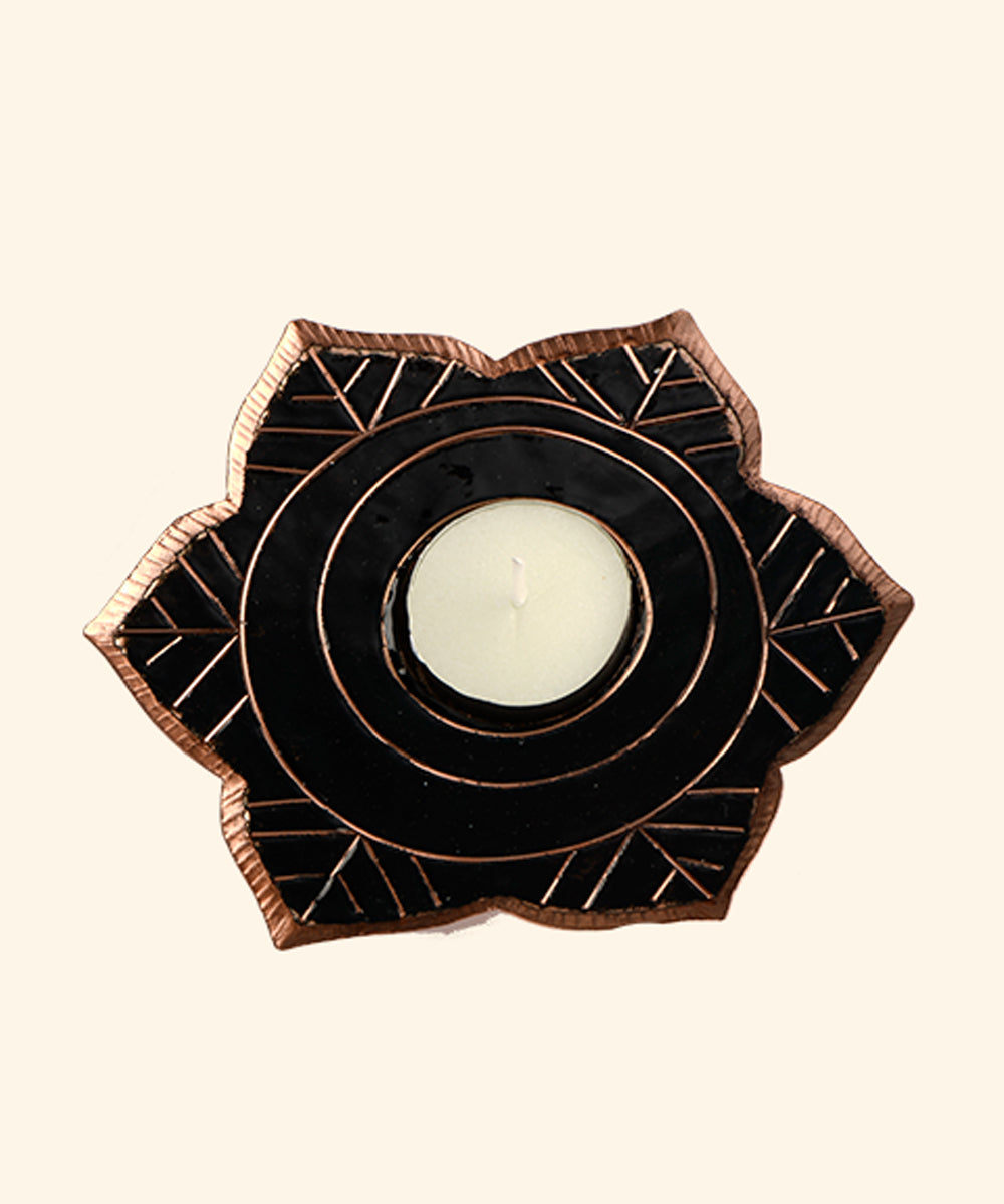 Black handcrafted copper enamel tealight holder