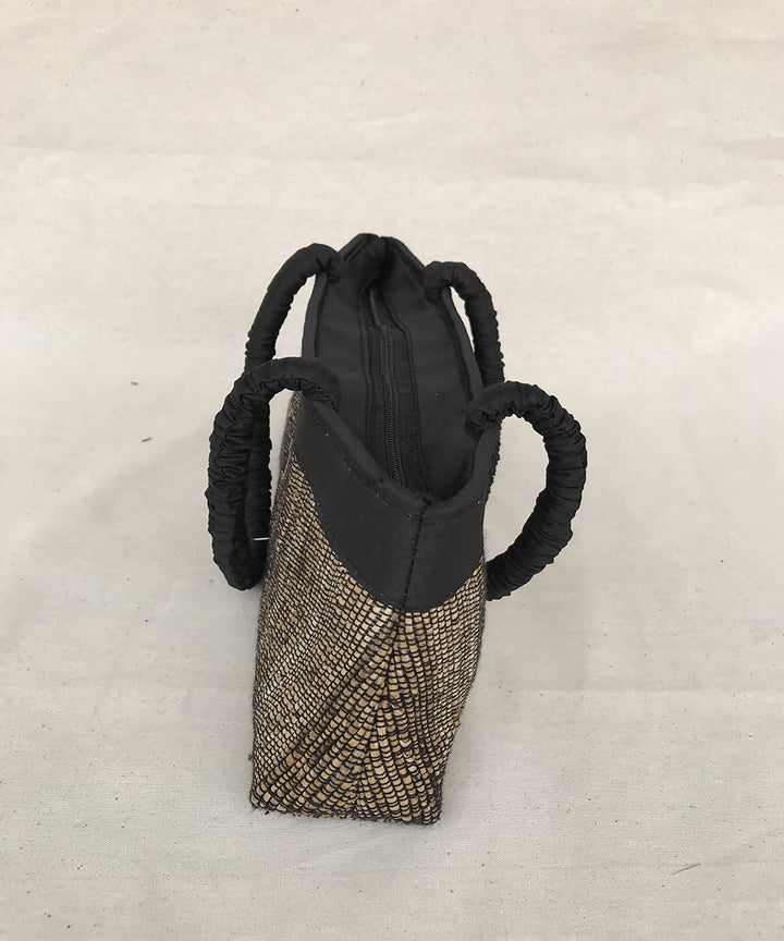 Handmade black with panel banana fibre bag