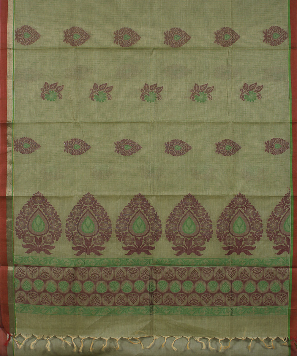 Mint green rust malhaithuli raindrop cotton handwoven chettinadu saree