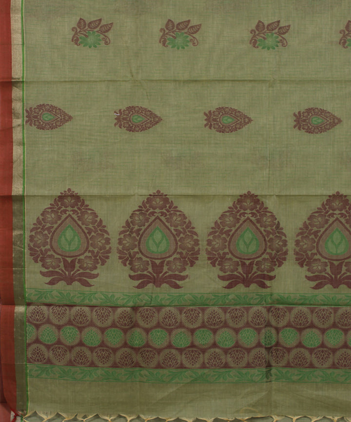 Mint green rust malhaithuli raindrop cotton handwoven chettinadu saree