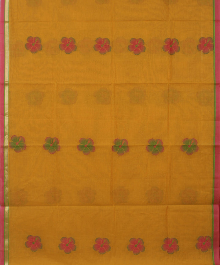 Mustard orange kodi visiri floral cotton handwoven chettinadu saree