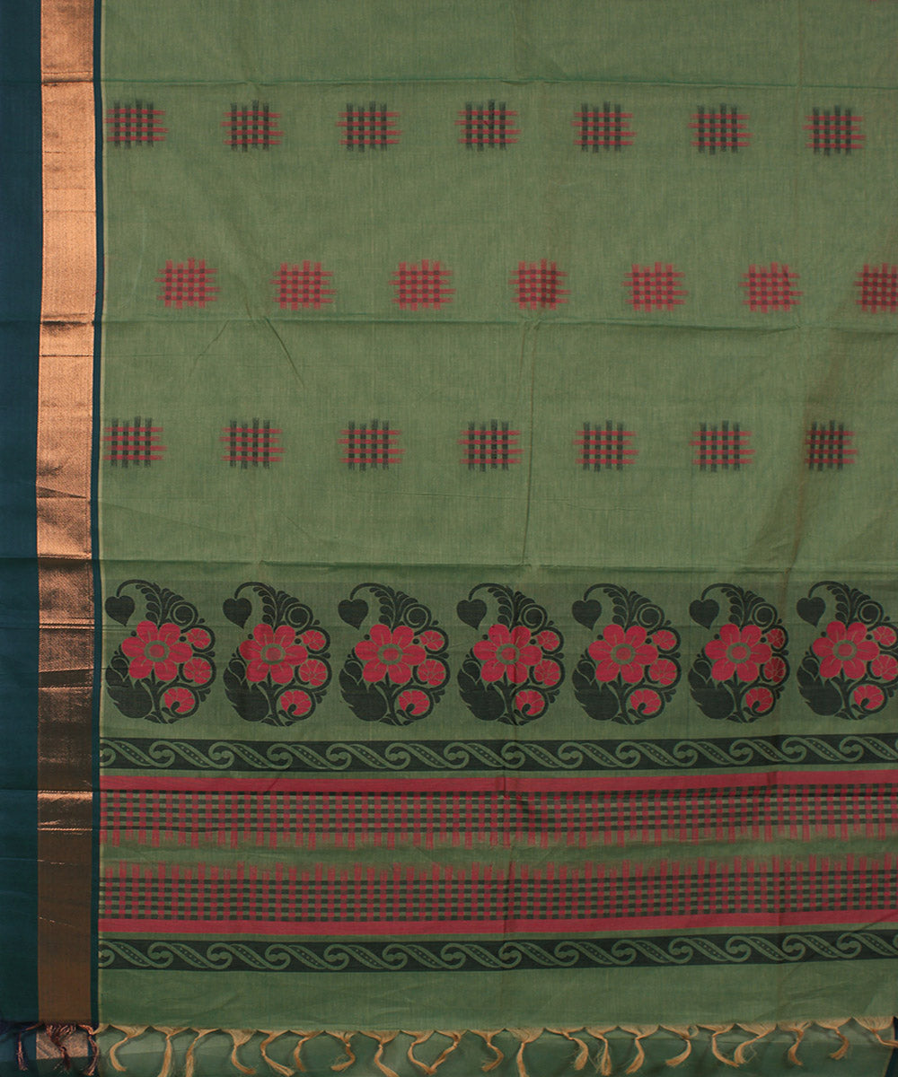 Green sadurangam checks cotton handwoven chettinadu saree