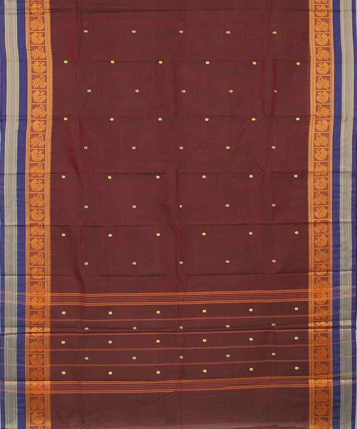 Brown annam chakram peacock motif cotton handwoven chettinadu saree