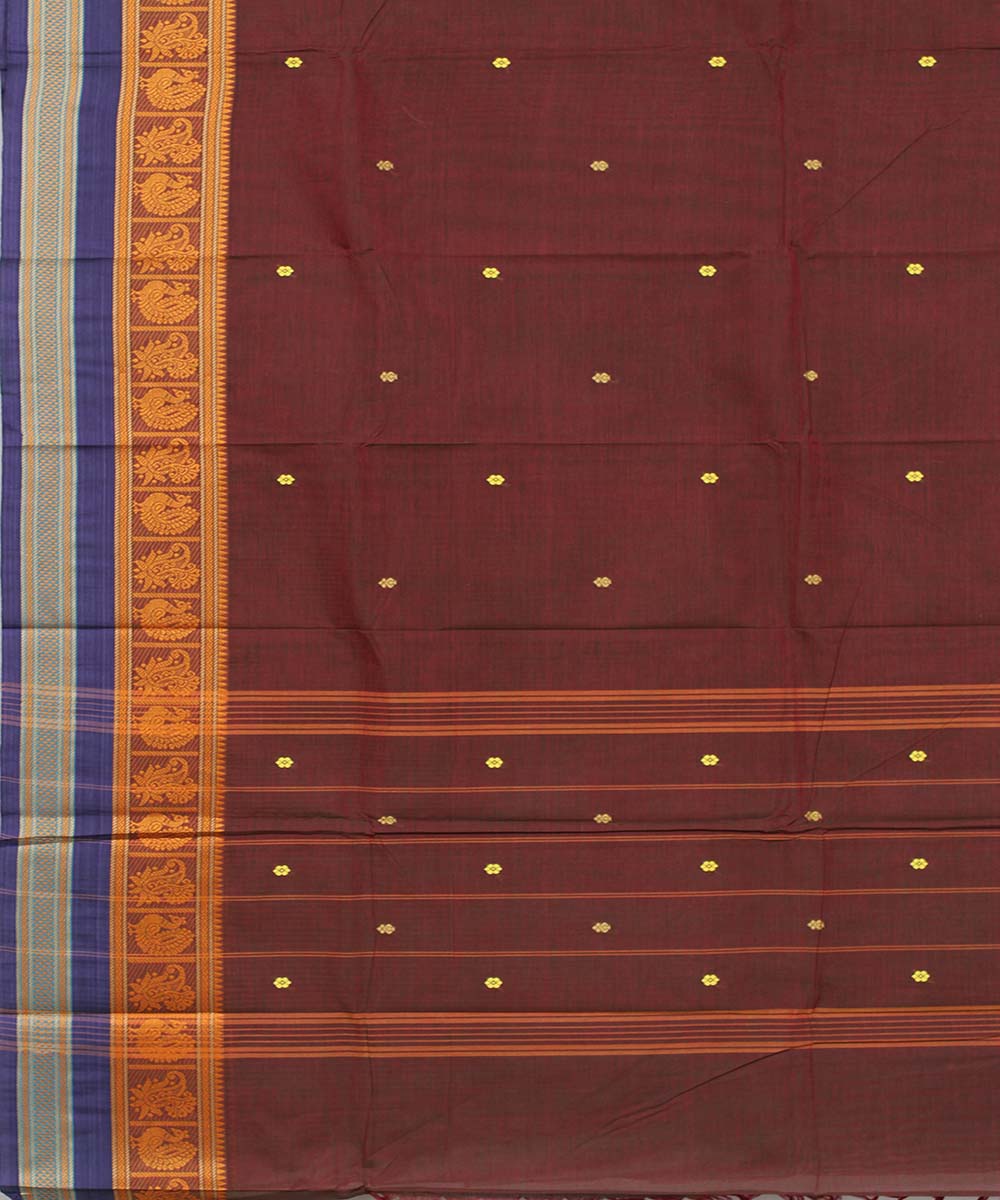 Brown annam chakram peacock motif cotton handwoven chettinadu saree