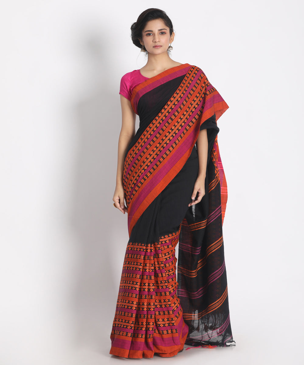 Black begampuri handspun handwoven cotton saree
