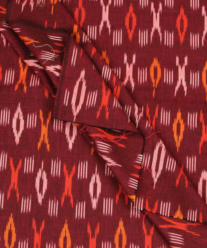 Maroon handwoven single ikat cotton pochampally fabric